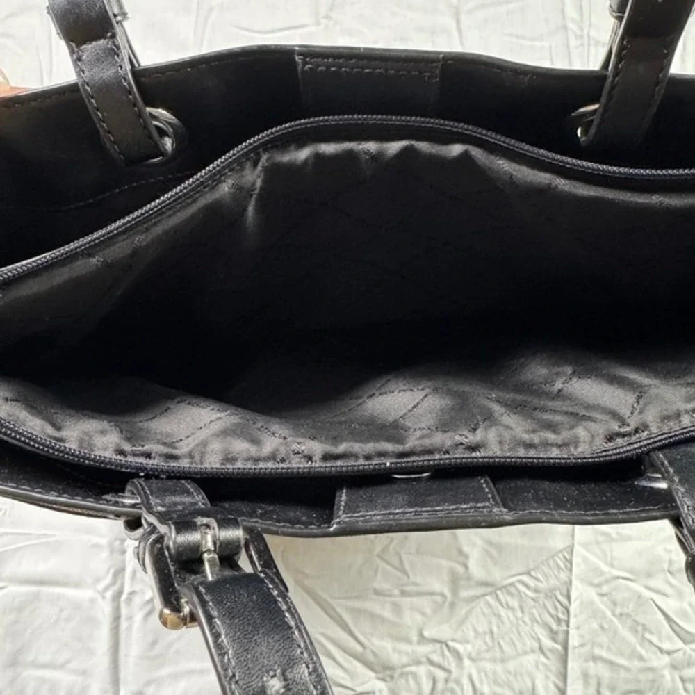 Michael Kors Signature Monogram Tote Bag Black Leather Shoulder Bag